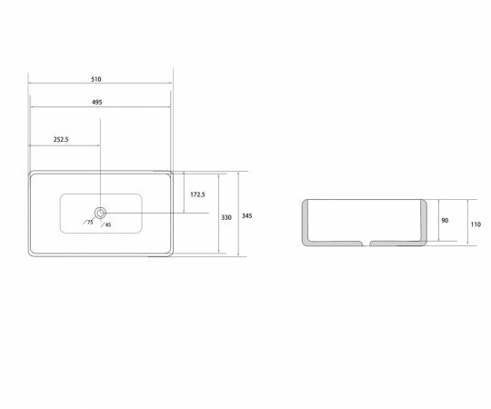 Раковина накладная ABBER Rechteck AC2207 51х34,5 белая схема 2