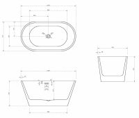 Акриловая ванна ABBER AB9203-1.3 130х70 со сливом по центру схема 2