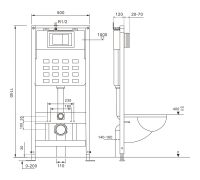 Комплект подвесной унитаз ABBER Bequem AC1100MB черный матовый с инсталляцией AC0105 и кнопкой AC0121MB черная матовая схема 7