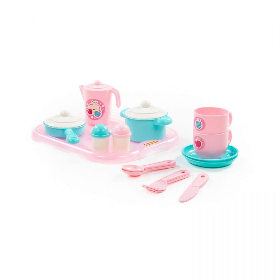 Набор детской посуды "Хозяюшка" с подносом на 2 персоны (V4) (19 элементов) (в сеточке)