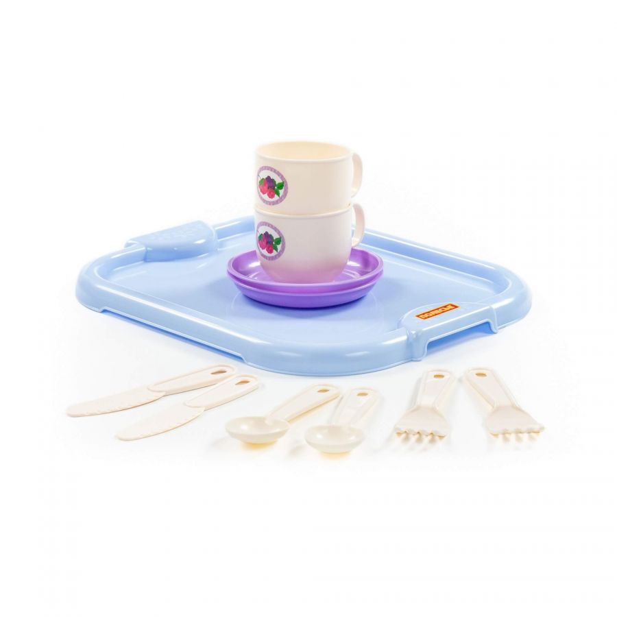 Набор детской посуды "Минутка" с подносом на 2 персоны (V1) (11 элементов) (в сеточке)