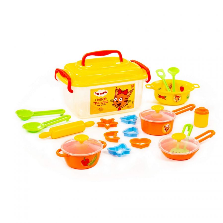 Набор посуды для кукол "ТРИ КОТА" (20 элементов, в контейнере)