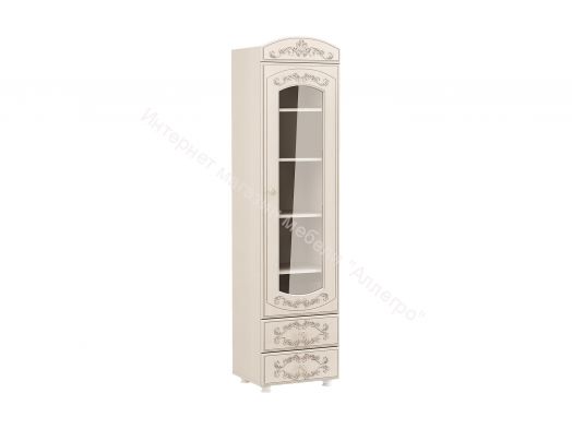 Шкаф - пенал со стеклом Каролина (Патина), Вудлайн кремовый/Сандал белый