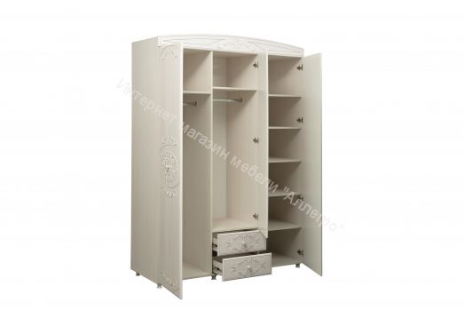 Шкаф 3 - х дверный с зеркалом Каролина (1500) (Патина), Вудлайн кремовый/Сандал белый