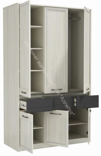 Шкаф комбинированный 45.03 Лиана (3-х дв.), Ясень анкор светлый/Ясень графит/Патина