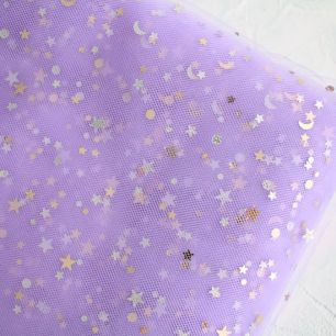 Мягкий фатин (еврофатин) с лунами и звездами - Сиреневый 160х25