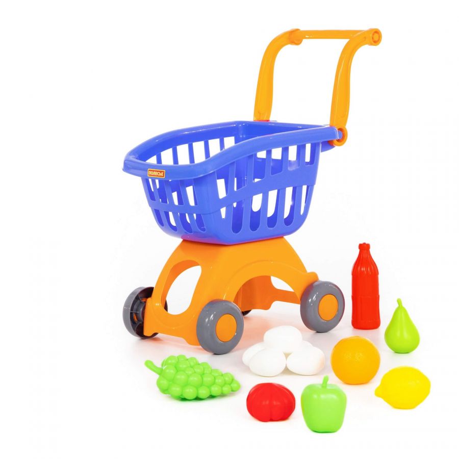 Тележка для маркета "Мини" + набор продуктов №14 (12 элементов) (в сеточке)