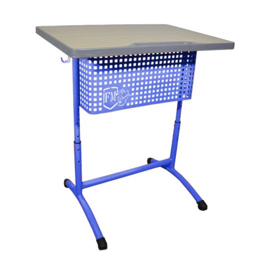 ФОРМУЛА Стол с бесшовной кромкой, регулируемый 1-местный (Синий металлокаркас)