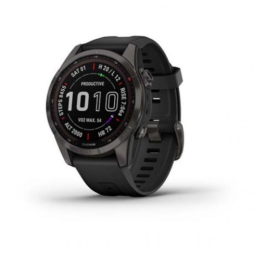 Умные часы Garmin FENIX 7S Sapphire Solar титановый угольно-серый DLC с силиконовым ремешком