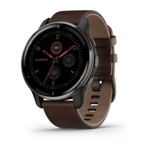 Garmin VENU 2 PLUS серый с серым безелем и кожаным ремешком