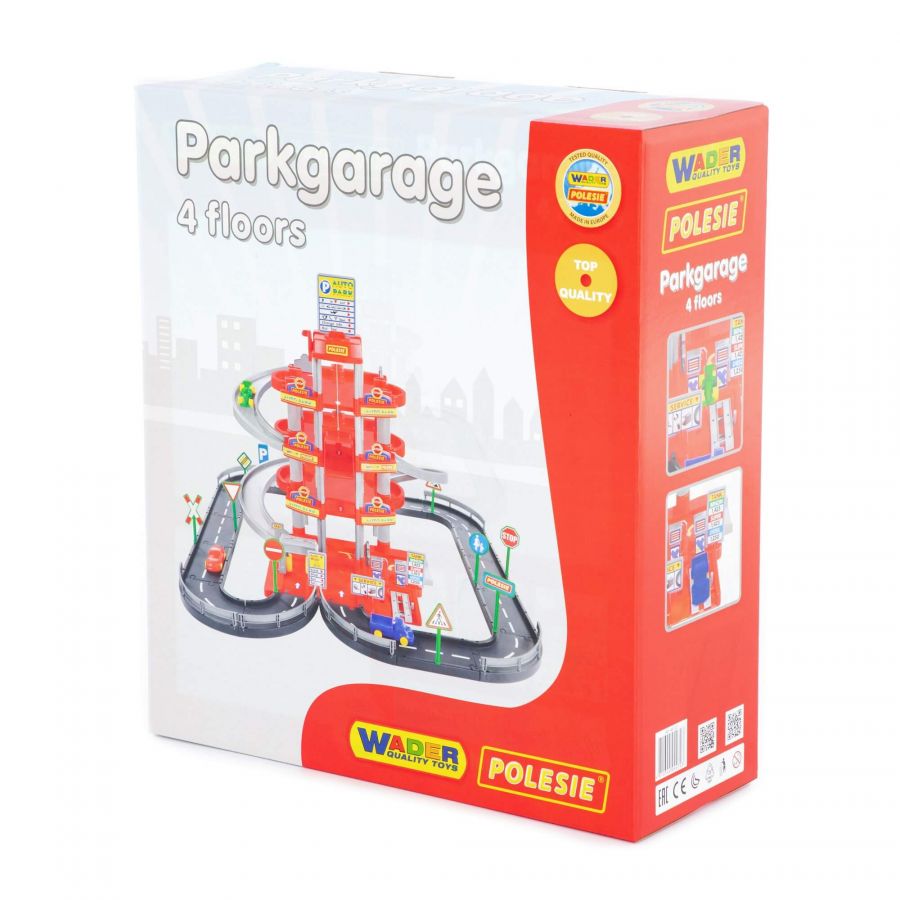 Паркинг 4-уровневый с дорогой и автомобилями (красный) (в коробке)