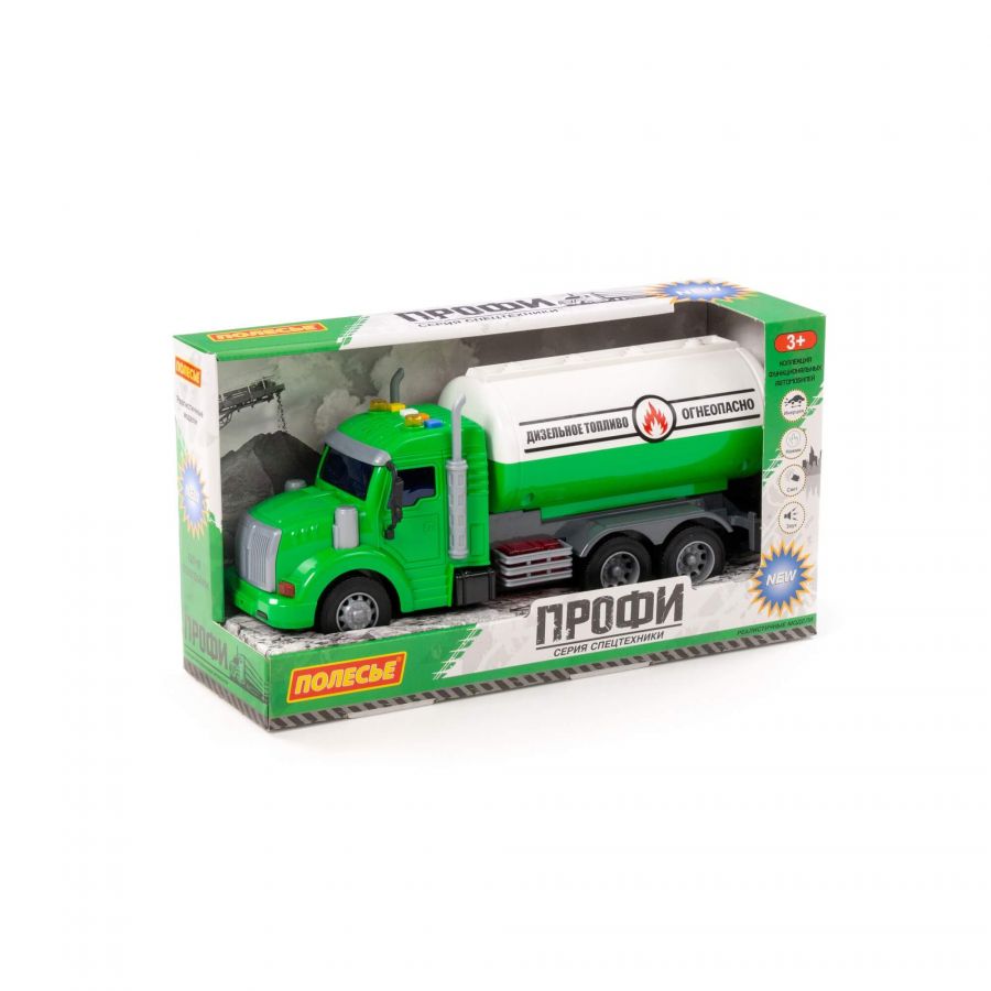 "Профи", автомобиль с цистерной инерционный (со светом и звуком) (зелёный) (в коробке)
