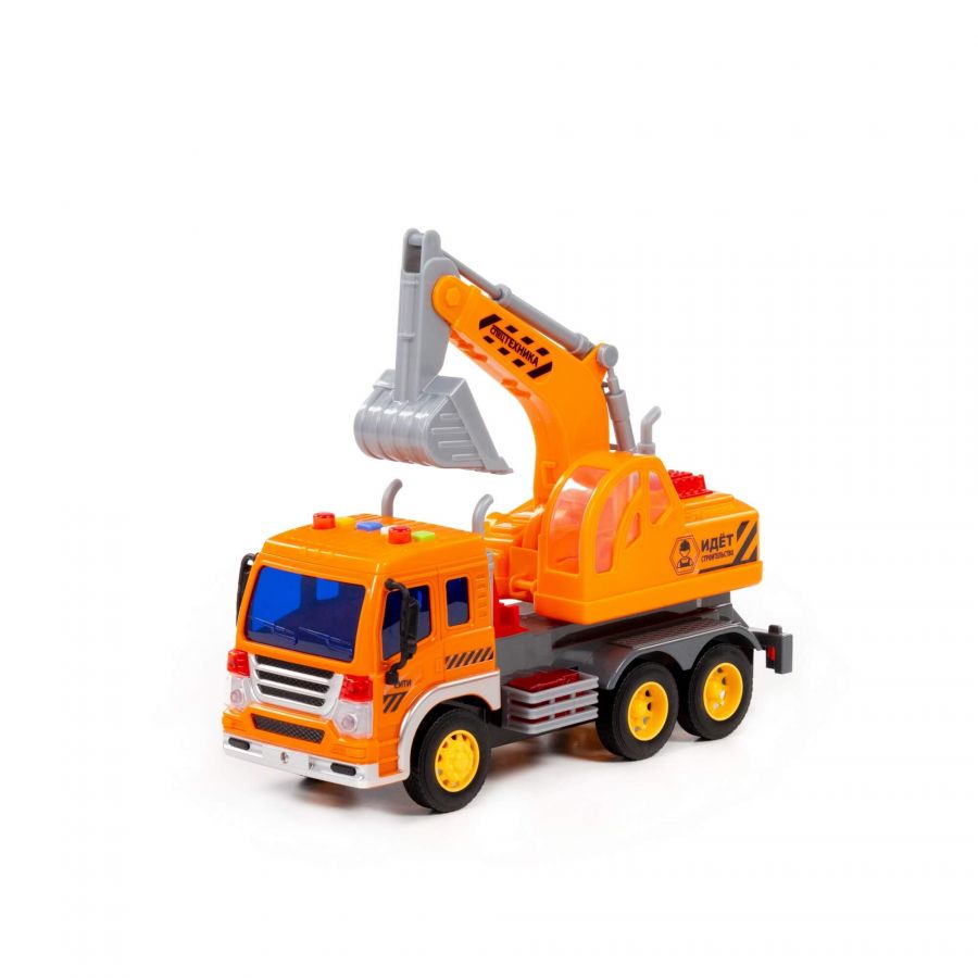 "Сити", автомобиль-экскаватор инерционный (со светом и звуком) (оранжевый) (в коробке)