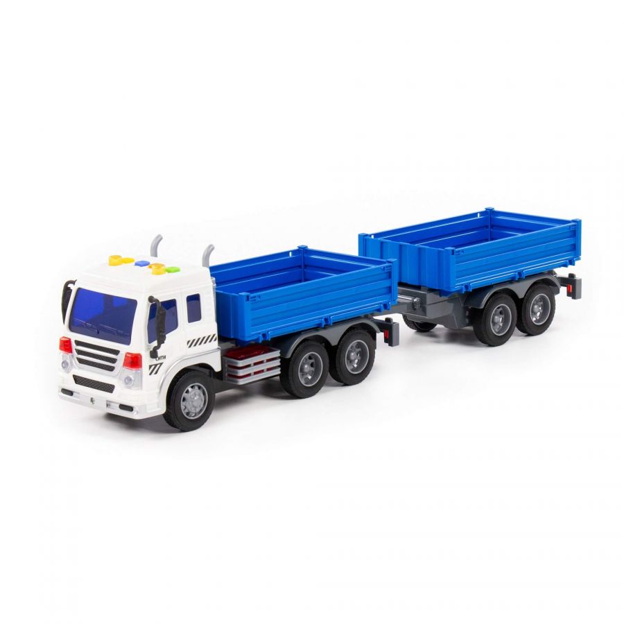 "Сити", автомобиль бортовой с прицепом инерционный (со светом и звуком) (синий) (в коробке)