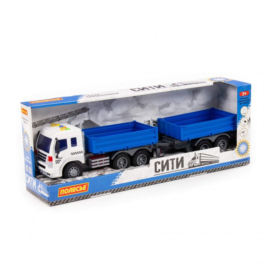 "Сити", автомобиль бортовой с прицепом инерционный (со светом и звуком) (синий) (в коробке)