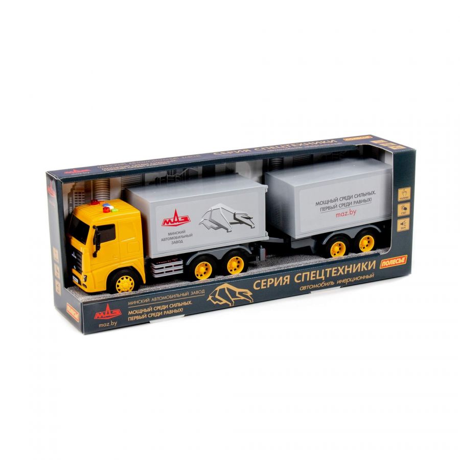 МАЗ, автомобиль-фургон с прицепом инерционный (со светом и звуком) (в коробке)