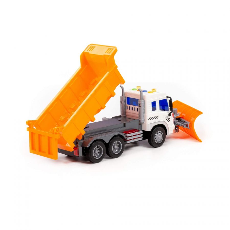 "Сити", автомобиль-самосвал со снегоуборочным оборудованием (со светом и звуком) (оранжевый) (в коробке)