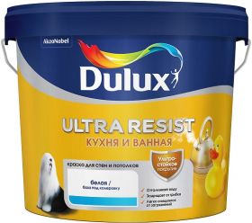 Краска Кухня и Ванная Dulux Ultra Resist 1л для Влажных Помещений, Матовая, Полуматовая, Белая / Дюлакс Ультра Резист