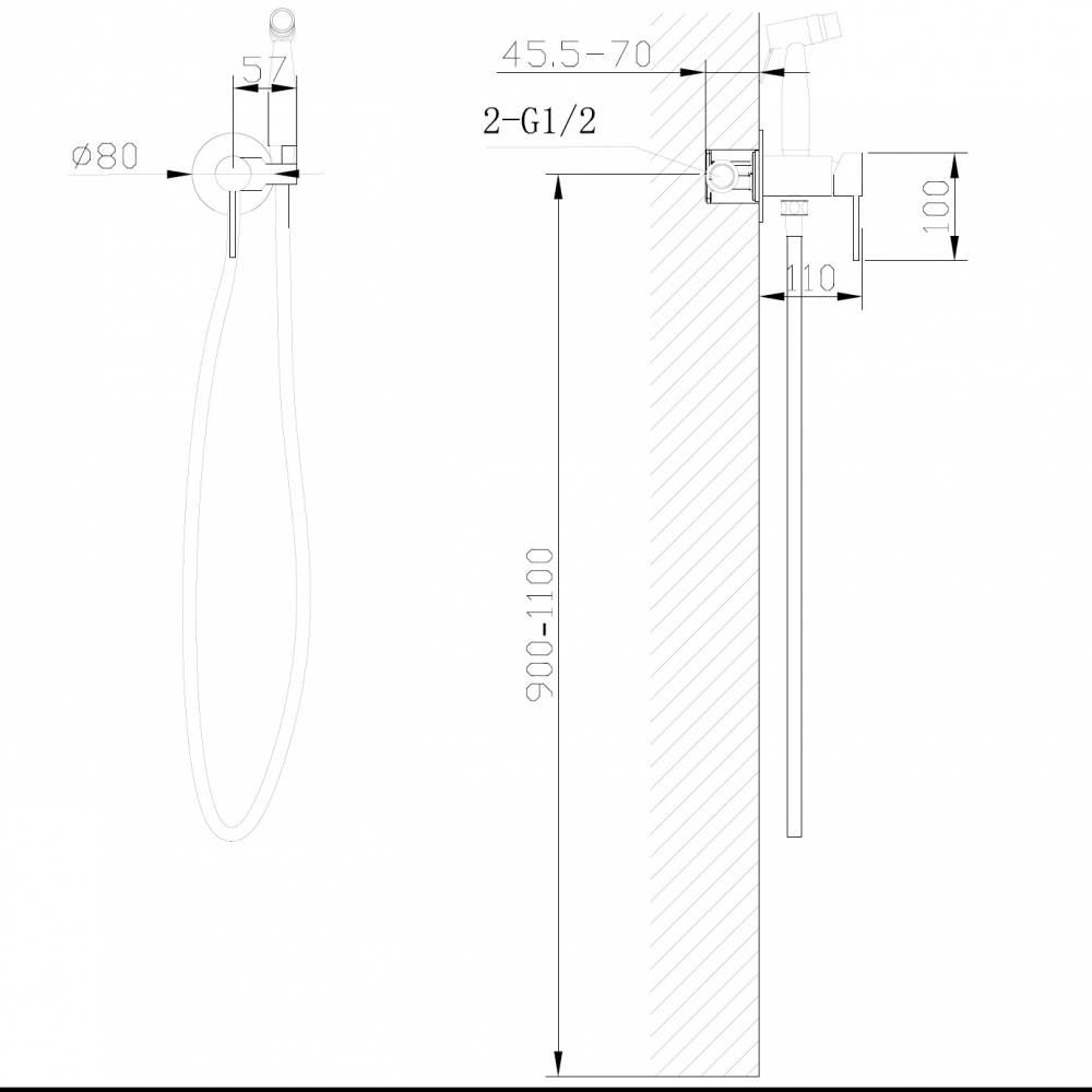 Смеситель ABBER Wasser Kreis AF8125 с гигиеническим душем, хром схема 2