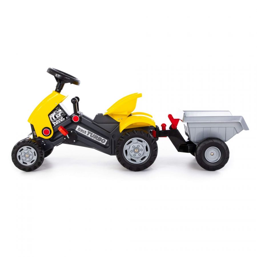 Каталка-трактор с педалями "Turbo-2" (жёлтая) с полуприцепом