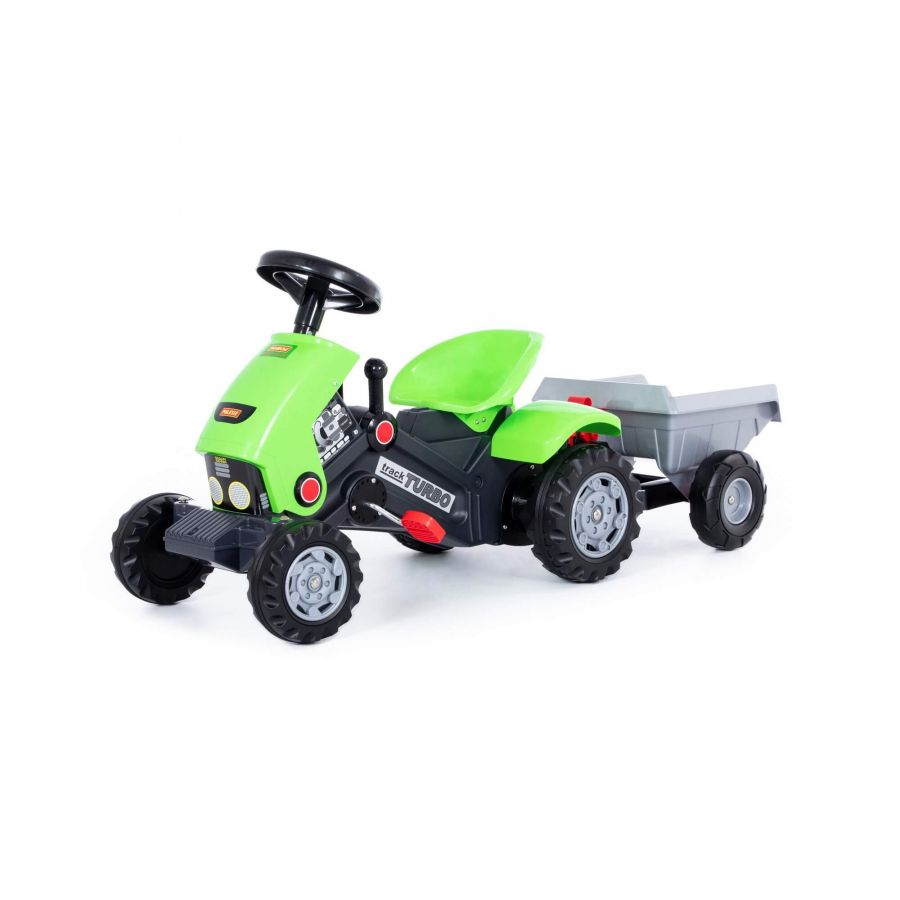 Каталка-трактор с педалями "Turbo-2" (зелёная) с полуприцепом