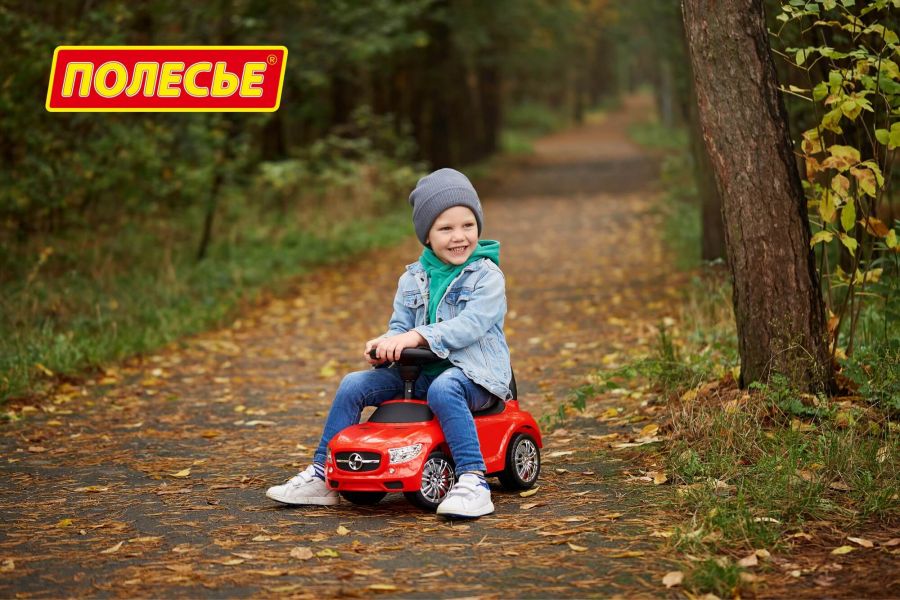 Каталка-автомобиль "SuperCar" №1 со звуковым сигналом (красная)