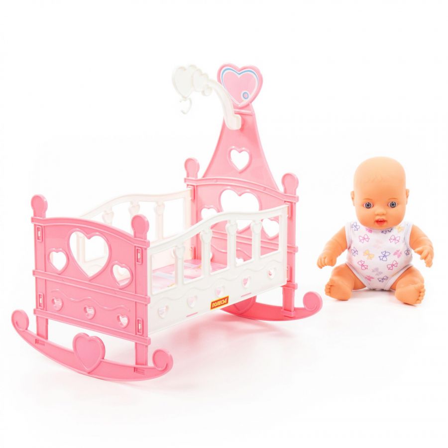 Пупс "Славный" (24 см) + кроватка-качалка (8 элементов) (в пакете)