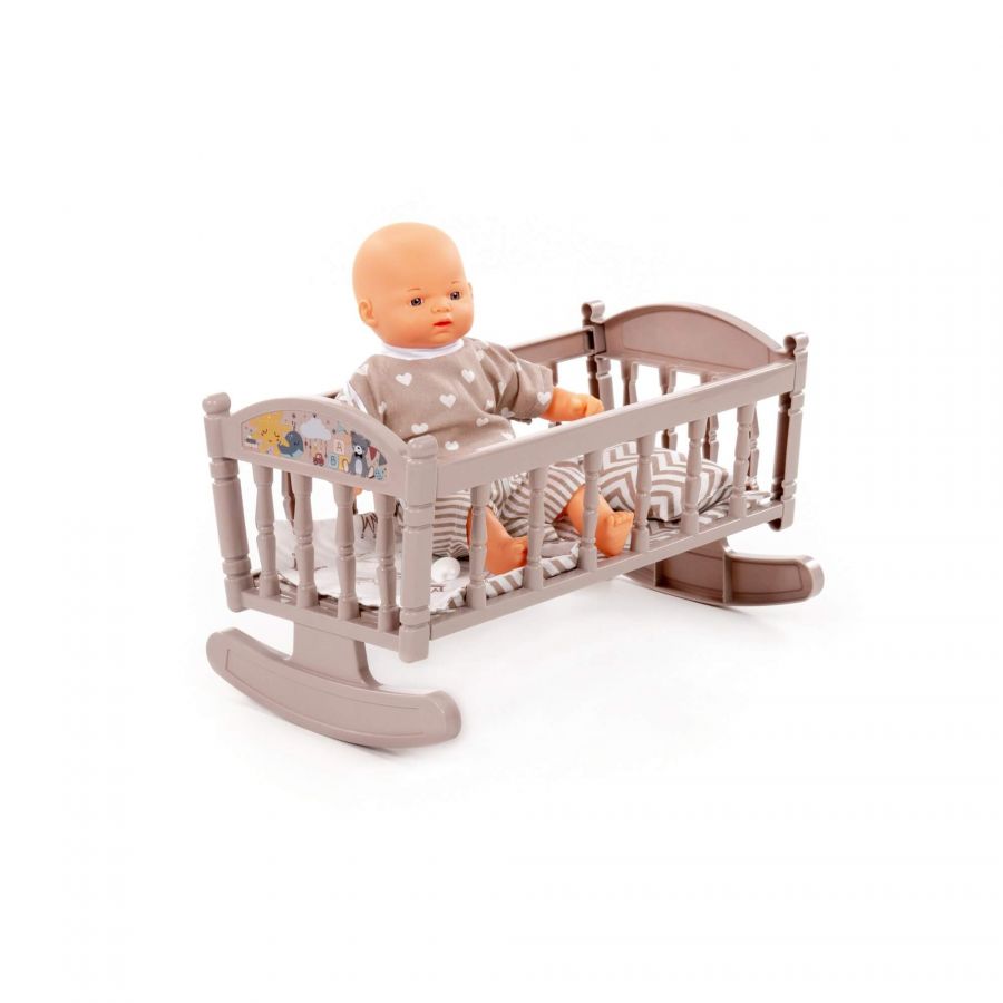 Пупс мягконабивной "Милый" (28 см) с соской + кроватка-качалка №4 (8 элементов) (в пакете)