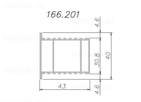 Профиль для полотна прямого открывания под стекло 40 мм