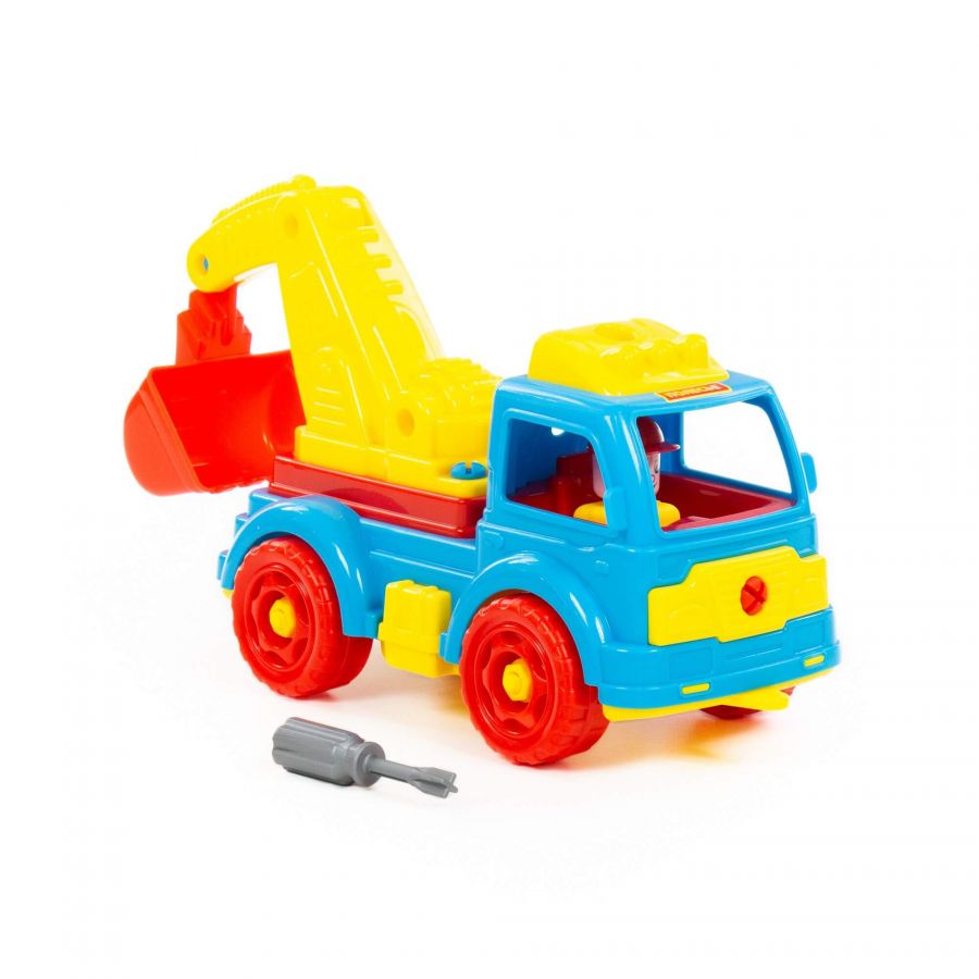 Конструктор-транспорт "Автомобиль-экскаватор" (34 элемента) (в сеточке)