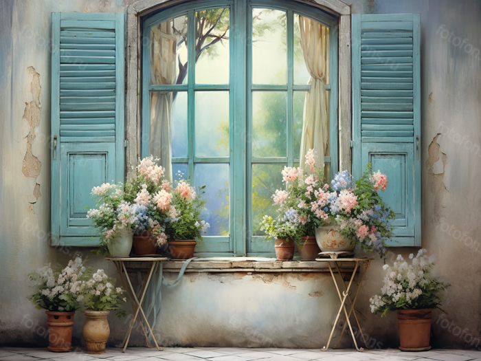 Фон стена "Flowers blue wall"