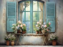 Фон стена "Flowers blue wall"