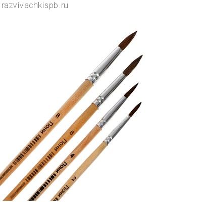 Набор кистей пони 4 штуки: № 2, 4, 6, 8, круглые, в блистере.