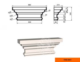 Капитель Пилястры Lepninaplast ПЛВ-600/1 В340хШ210хД880 мм / Лепнинапласт
