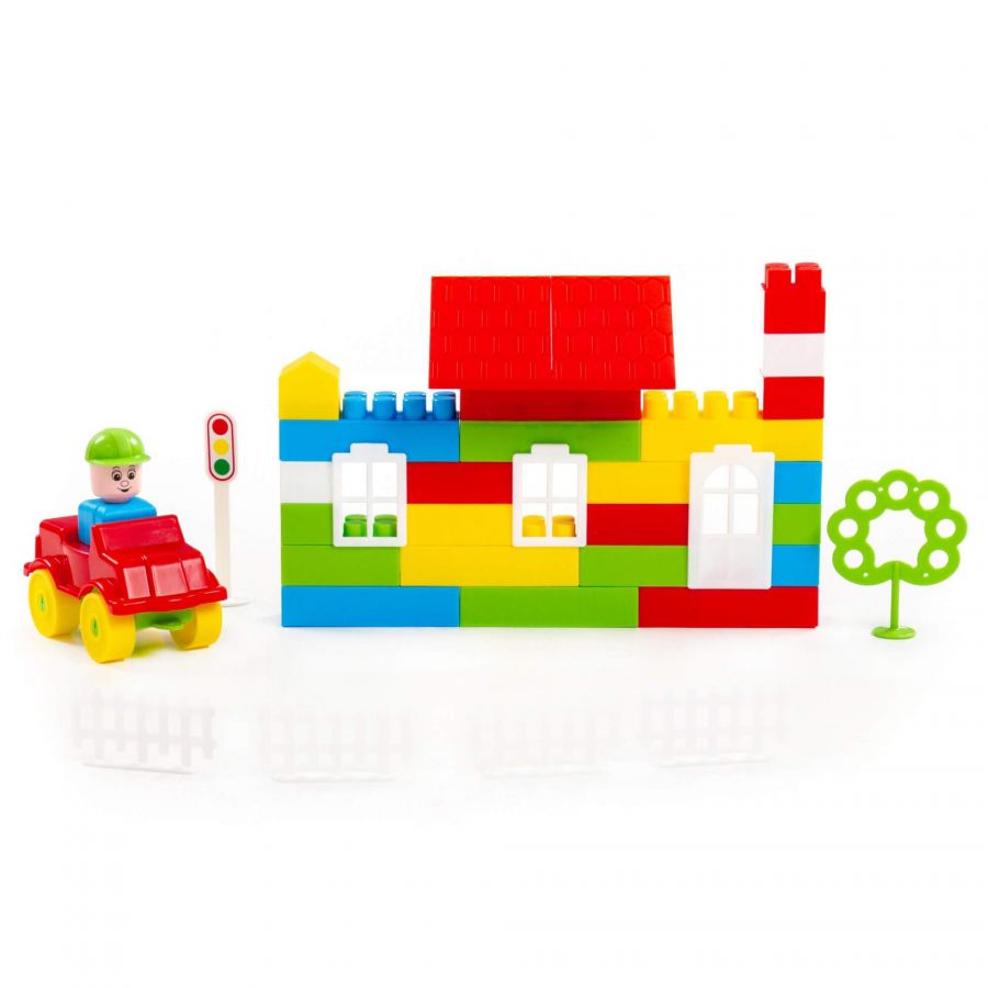 Конструктор "Строитель" (52 элемента) (в ведёрке)