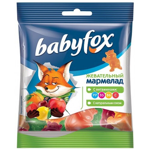 BabyFox мармелад жевательный с соком ягод и фруктов, 30 г