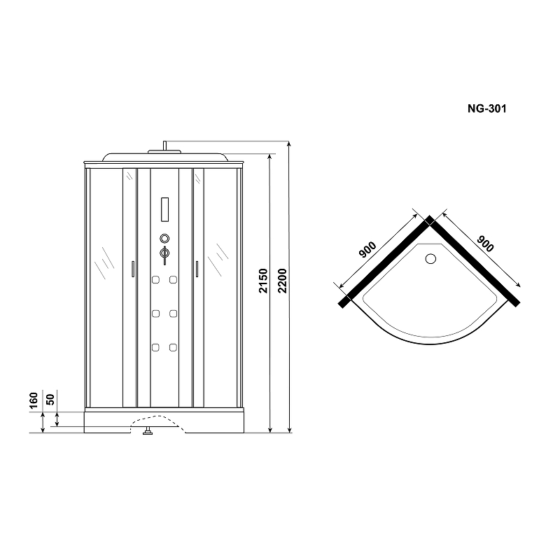 Душевая кабина Niagara Ultra 90x90 NG-301-01 с гидромассажем схема 13