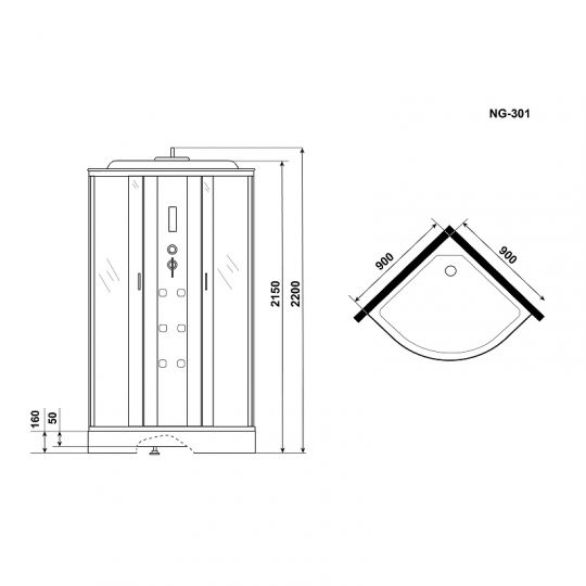 Душевая кабина Niagara Ultra 90x90 NG-301-01 с гидромассажем схема 13