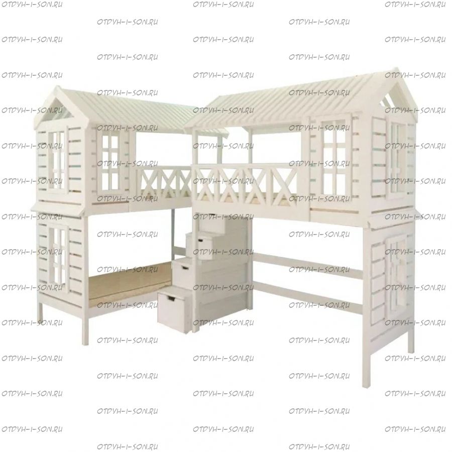 Кровать-чердак Домик угловой Felicia №8А (трехместная)