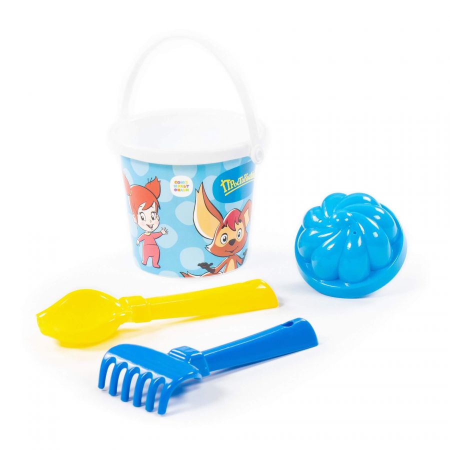 Набор "Простоквашино" №1: ведро малое с наклейкой, совок №2, грабельки №2, 1 формочка