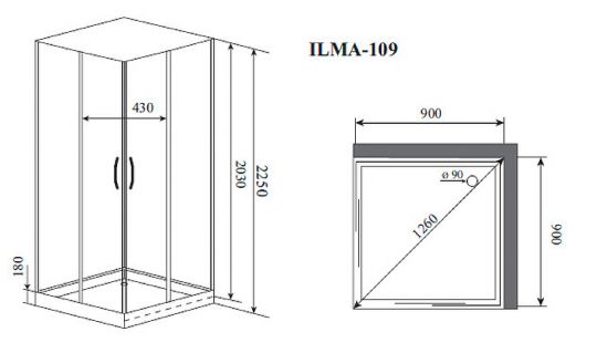 Душевая кабина Timo Premium 90x90 ILMA109 без гидромассажа схема 35