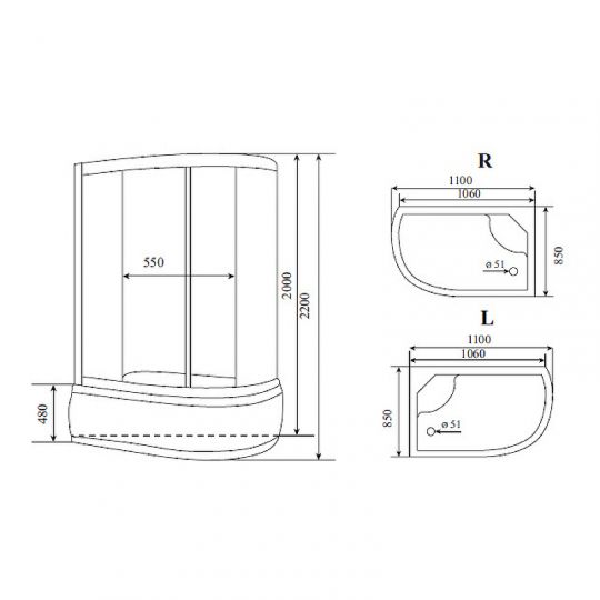 Душевая кабина Timo Standart 120x85 L T-6620 S F без гидромассажа схема 3