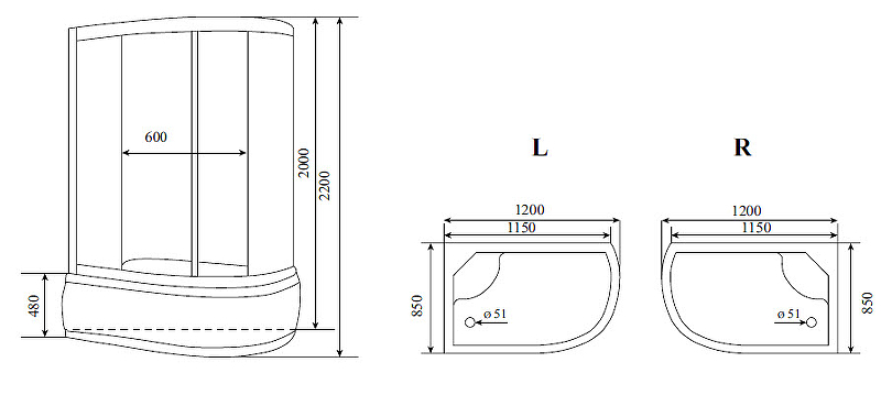 Душевая кабина Timo Lux 120x85 T-7720 с гидромассажем схема 3