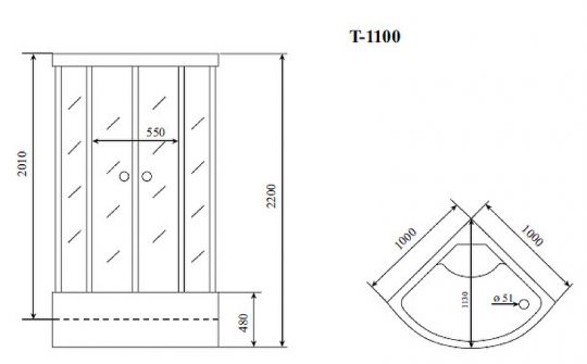 Душевая кабина Timo Standart 100x100 T-6600B без гидромассажа схема 4