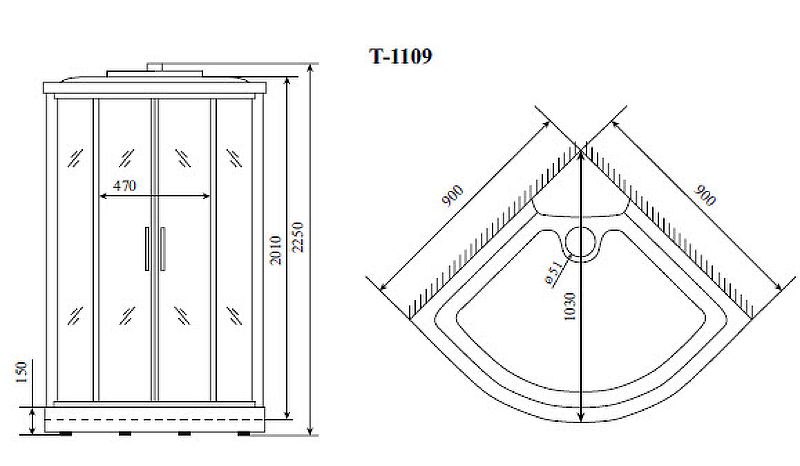 Душевая кабина Timo Standart 90x90 T-1109 схема 14