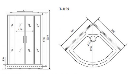 Душевая кабина Timo Standart 90x90 T-1109 схема 14