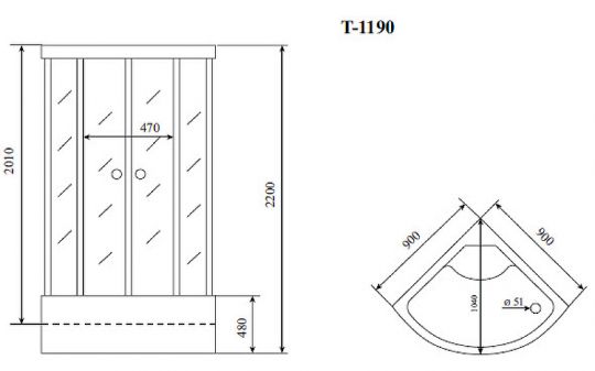 Душевая кабина Timo Standart 90x90 T-1190 с гидромассажем схема 28