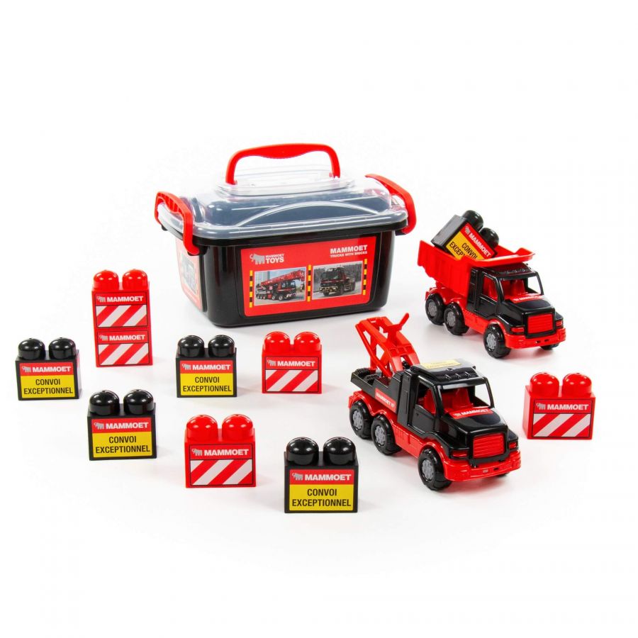 215-01 "MAMMOET", автомобиль-самосвал + автомобиль-эвакуатор + конструктор (10 элементов) (в контейнере)