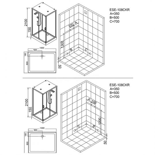 Душевая кабина Esbano ESE-108CKR 100x80 ESKE108CKR без гидромассажа ФОТО