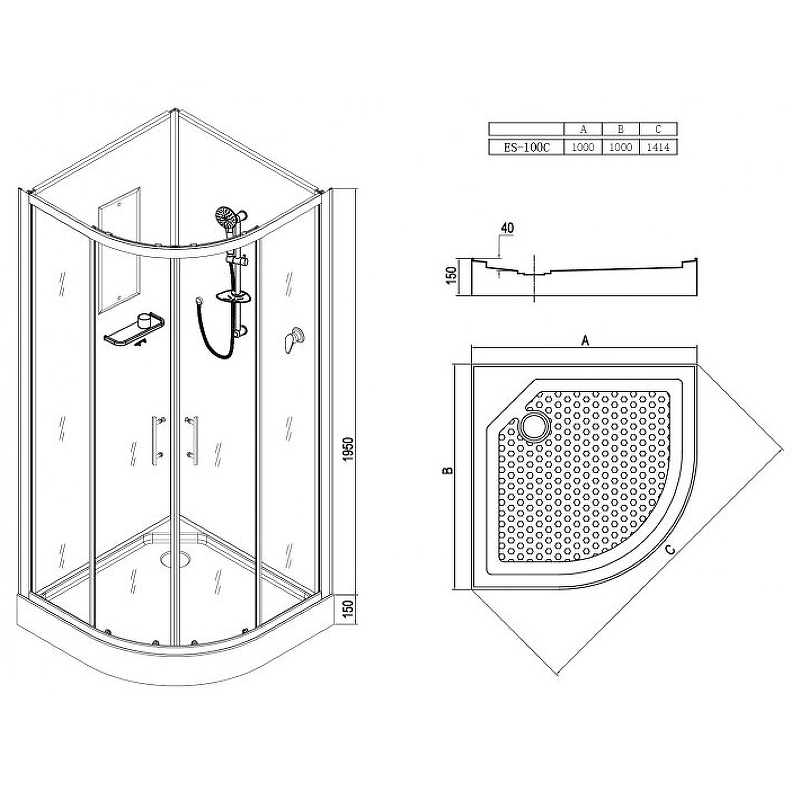 Душевая кабина Esbano ES-100C 100x100 ESKB100C без гидромассажа схема 20